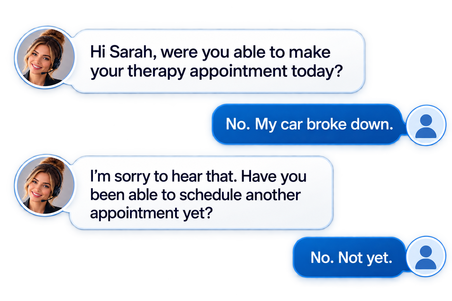 Ashley texting a client who missed a therapy appointment